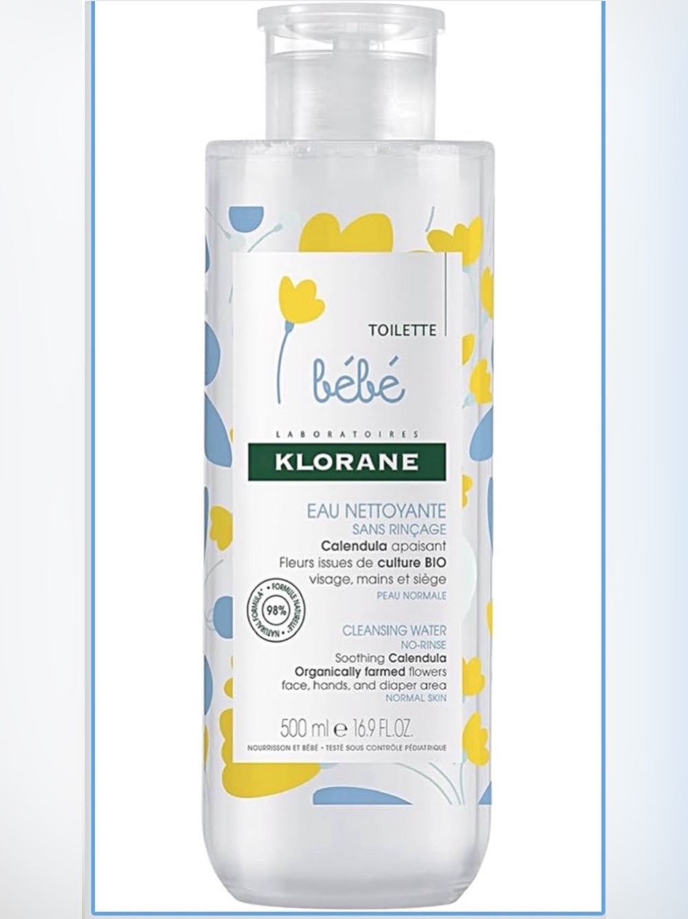 Klorane Bébé Cleansing Water - Yellow & Blue Floral Bottle